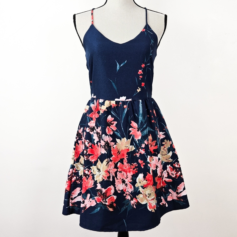 EUC Love, Zoe Floral Navy Fit and Flare Dress